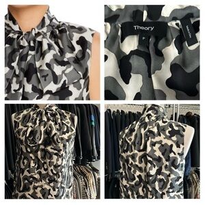 Theory silk camouflage top/blouse with tie